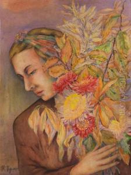 Junge Frau Mit Blumen. Oil Painting by Rudolf Schlichter