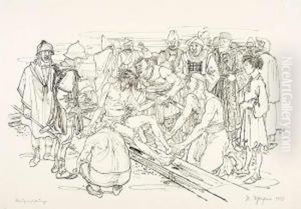 Kreuzanheftung Oil Painting by Rudolf Schlichter