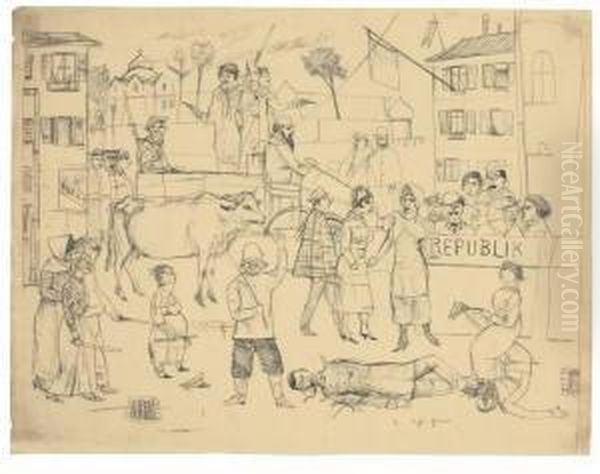 Um Eine Kuh (republik) Oil Painting by Rudolf Schlichter