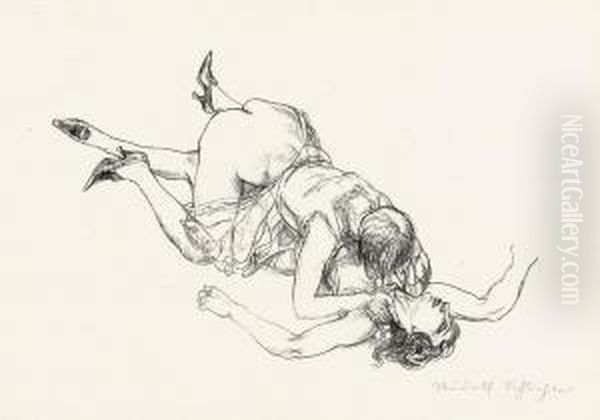 Raufende Frauen Oil Painting by Rudolf Schlichter