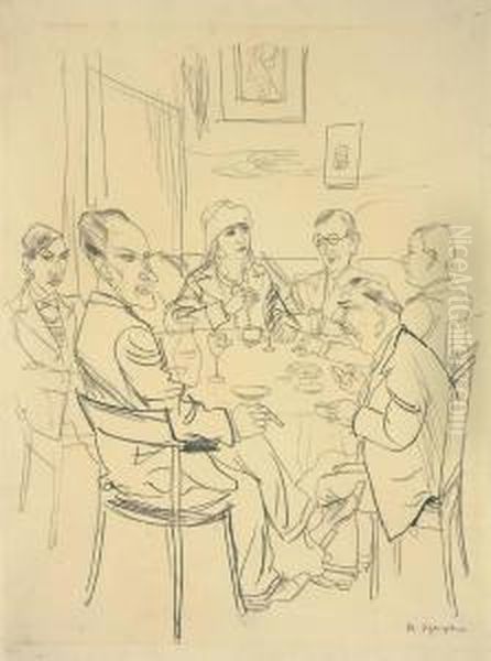 Im Restaurant Oil Painting by Rudolf Schlichter