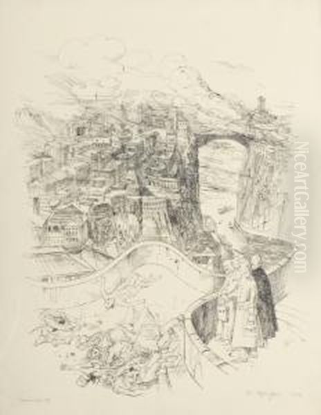 Traunstadt Oil Painting by Rudolf Schlichter