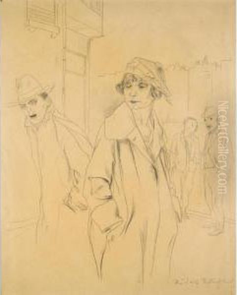 Auf Der Strasse (on The Street) Oil Painting by Rudolf Schlichter