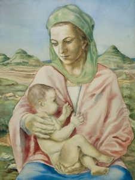 Madonna Mit Kind Vor Landschaft Oil Painting by Rudolf Schlichter