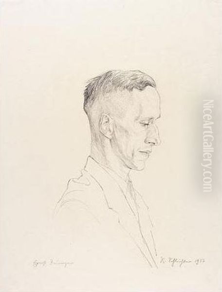 Bildnis Ernst Junger (portrait Of Ernst Junger) Oil Painting by Rudolf Schlichter