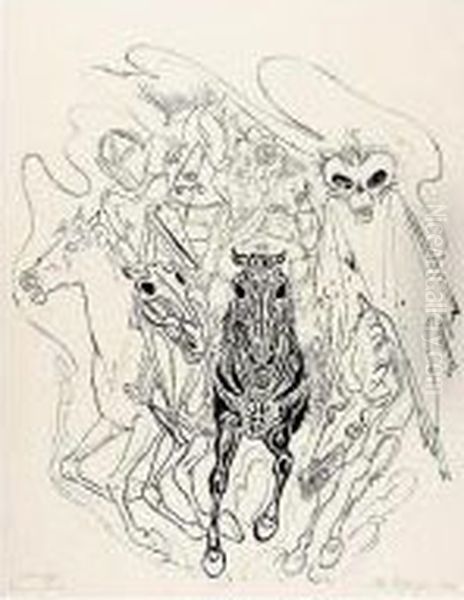 Apokalypse - Die Vier Reiter (apocalypse - The Four Riders) Oil Painting by Rudolf Schlichter