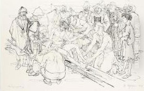 Kreuzanheftung (nailing To The Cross) Oil Painting by Rudolf Schlichter