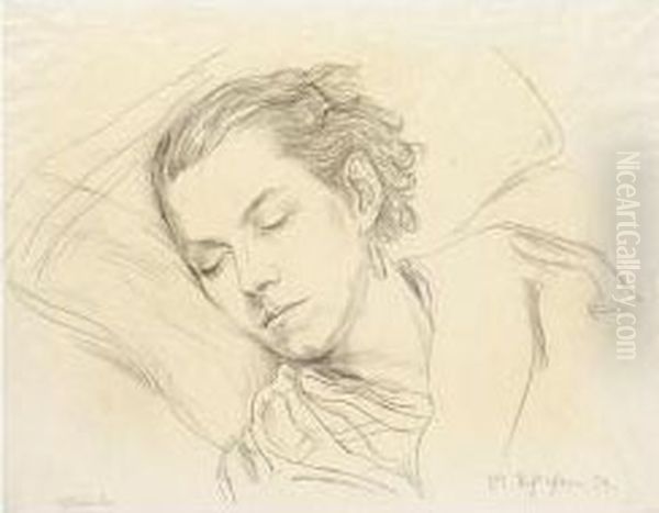 Schlafende (speedy Schlichter) (sleeping Woman - Speedy Schlichter) Oil Painting by Rudolf Schlichter