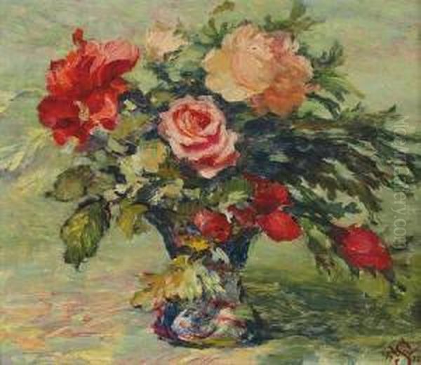 Rosenstraus In Vase Oil Painting by Willy Schlobach