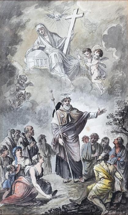 Jakobus Major Mit Wanderstab Bei
 Einer Predigt Im Kreis Von Lauschenden Mannern Und Frauen Oil Painting by Martin Johann Schmidt