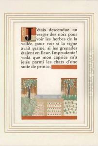 Lot De Huit Planches, Bois 
Graves En Couleurs, Encadrees, Pages De Livres Extraites De Divers 
Ouvrages, Avec Bandeau, Cul-de-lampe, Lettrine, Sur Fond De Pages De 
Texte (non Decadree). Oil Painting by Francois-Louis Schmied