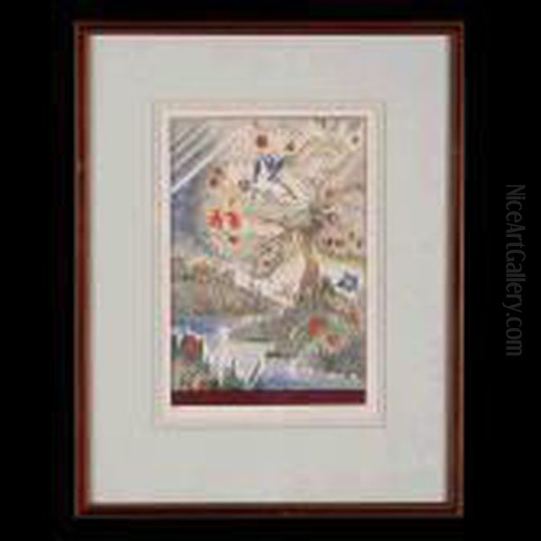 Landscape With Flower And Birds.
Book Plate Lithograph. Oil Painting by Francois-Louis Schmied