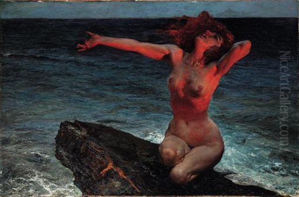 A Nude On The Beach
Oil On Board Oil Painting by Leopold Schmutzler