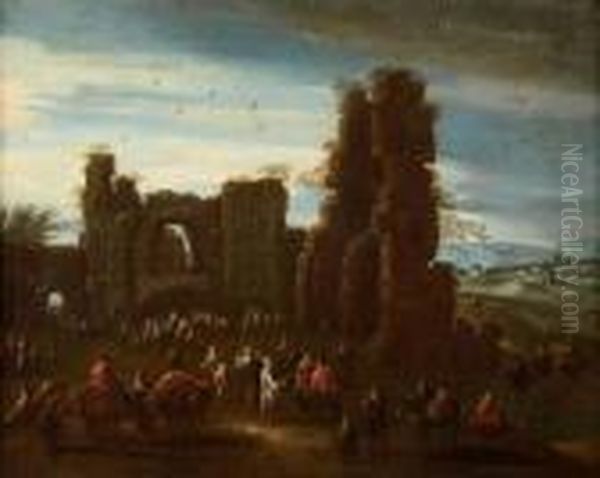 Paesaggio Con Ruderi E Figure Oil Painting by Mattijs Schoevaerdts