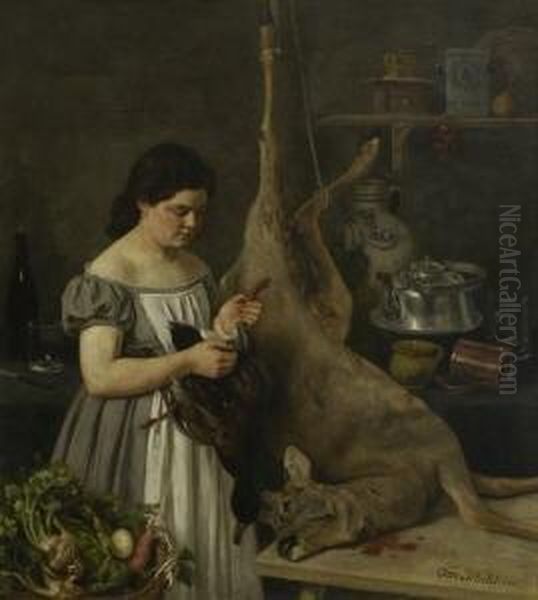 Kuchenstillleben Mit Erlegtem
 Reh Oil Painting by Otto Scholderer