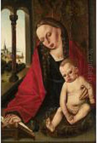 The Virgin And Child In An 
Interior, With A Distant View Through A Window Of A Church Beside A 
River Oil Painting by Martin Schongauer