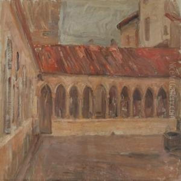 Scenery From Convent Courtyard Oil Painting by Carl Schou