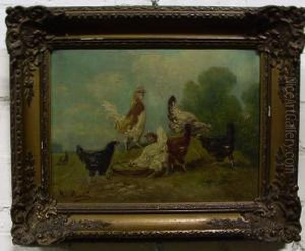 Description:kippen Op Het Erf Oil Painting by Paul Henry Schouten