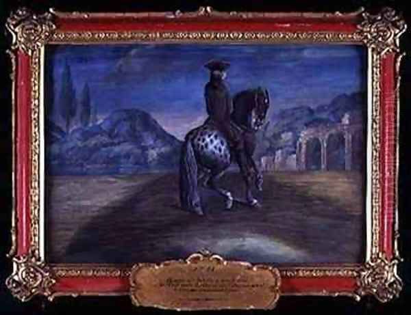 No 21 A Danish horse with a dappled grey rump of the Spanish Riding School performing dressage steps Oil Painting by Baron Reis d' Eisenberg