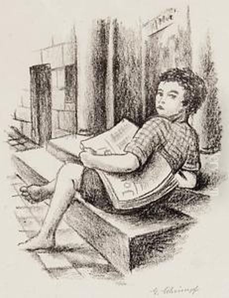 Zeitungsjunge Oil Painting by Georg Schrimpf