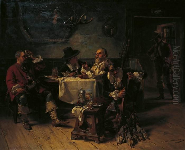 Le Retour De La Chasse Oil Painting by Albert Friedrich Schroder