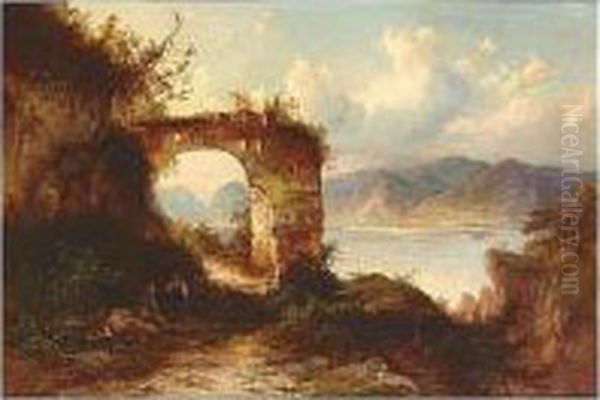 Romantic Ruins, Signed And 
Indistinctly Dated, Oil On Canvas, 36 X 52.5 Cm.; 14 1/4 X 20 3/4 In Oil Painting by Heinrich Carl Schubert