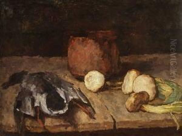 Stilleben Mit Wildente, Topf Und
 Gemuse Oil Painting by Carl Schuch