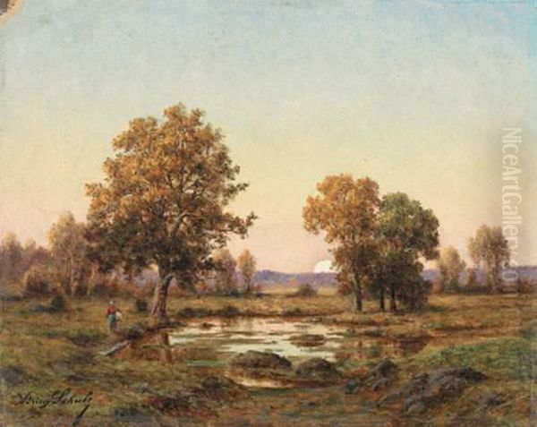 Soleil Couchant Sur La Mare Oil Painting by Adrien Schulz