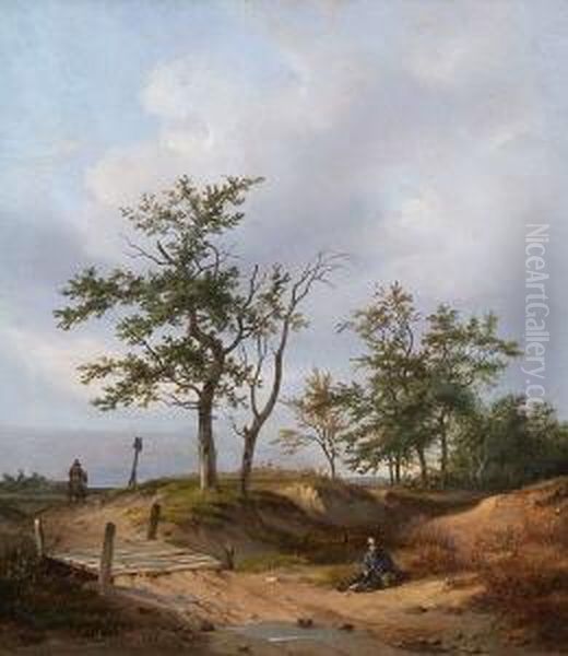 Rastender Wandersmann Am
 Wegrand Oil Painting by Karl Friedrich Schulz