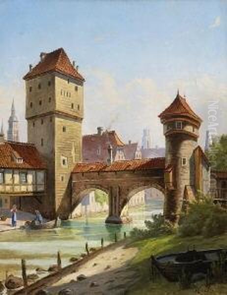 Blick Auf Den Henkersteg In
 Nurnberg. Oil Painting by Harald Peter W. Schumacher