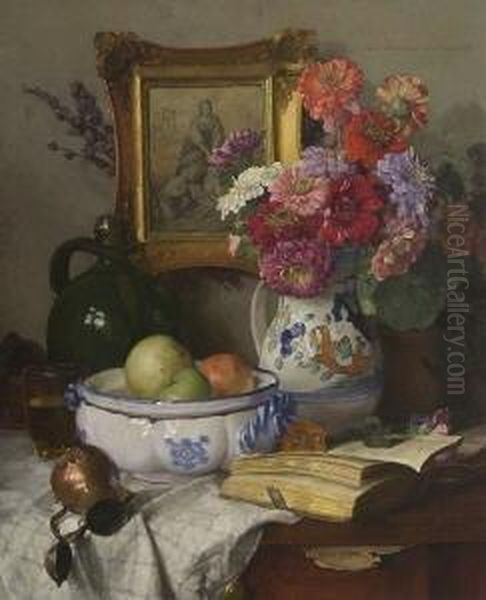 Stillleben Mit
 Fruchtschale. Oil Painting by Josef Schuster