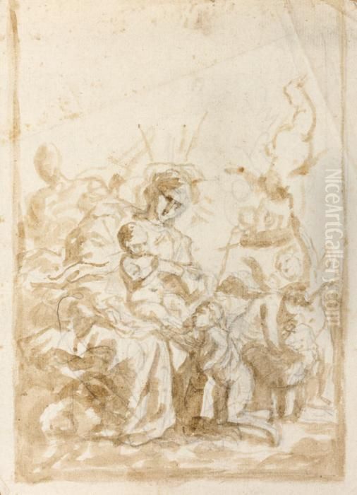 Vierge A L'enfant Avec Saint Jean-baptiste Enfant Oil Painting by Cornelis I Schut