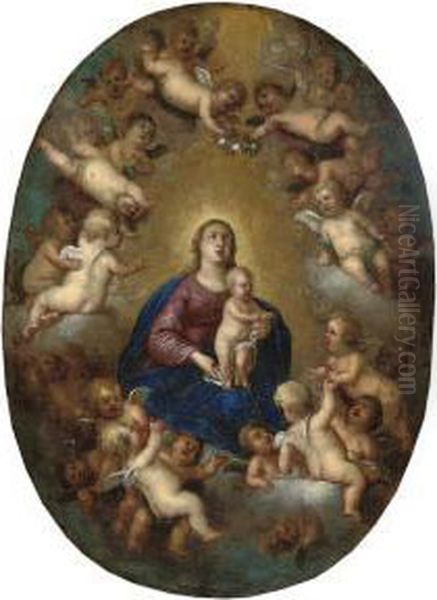 The Madonna And Child With Putti Oil Painting by Cornelis I Schut