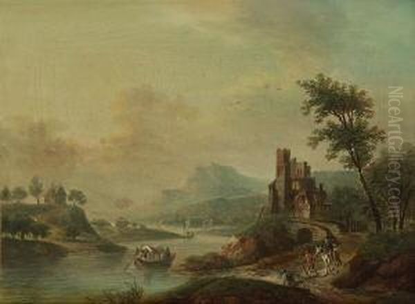 Phantastische
 Flusslandschaften. Oil Painting by Christian Georg Ii Schuz