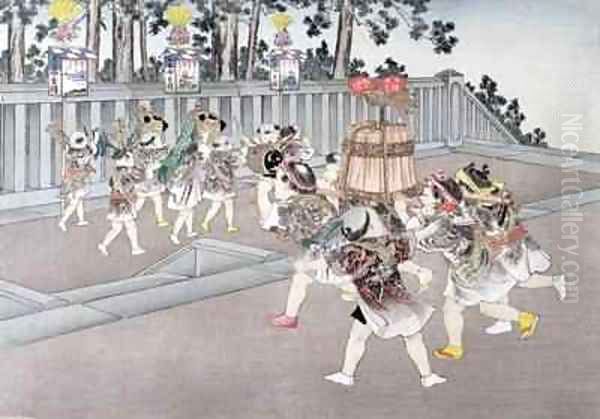 Shrine Festival Procession from the series Childrens Games Oil Painting by Kobayashi Eitaku