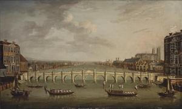 A View Of The Thames, London, 
With Westminster Bridge And The Abbeyand Palace Of Westminster Beyond Oil Painting by Samuel Scott