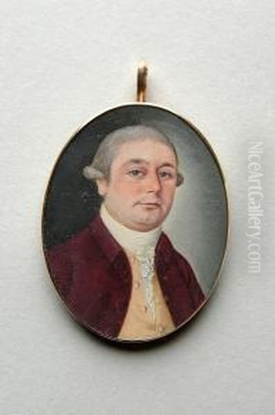 A Portrait Of A Gentleman, 
Called Doughty Lynn, Having Powered Hair And Wearing A Plum Coat And 
Pink Waistcoat Oil Painting by James Scouler