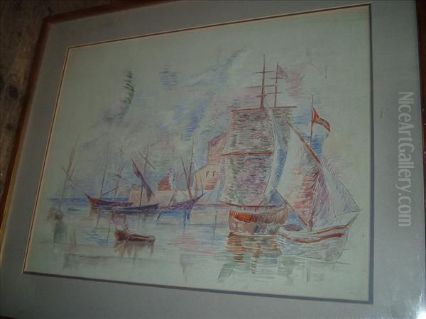 Vessels Inharbour Oil Painting by Elliott Seabrooke