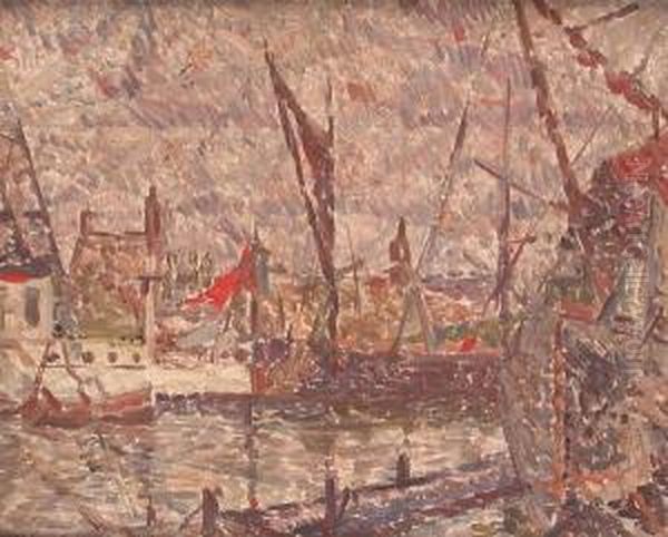 Boats In A Harbour Oil Painting by Elliott Seabrooke