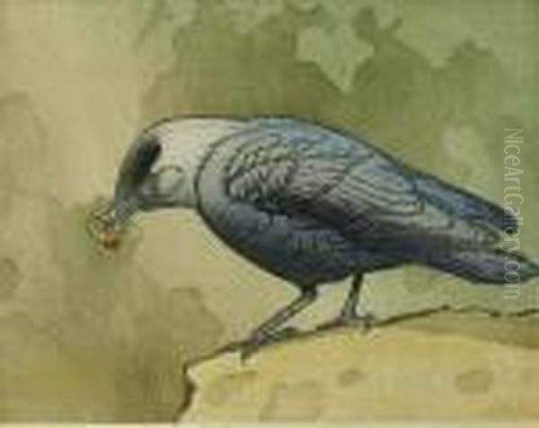 Magpie With Ring W Oil Painting by Allen William Seaby