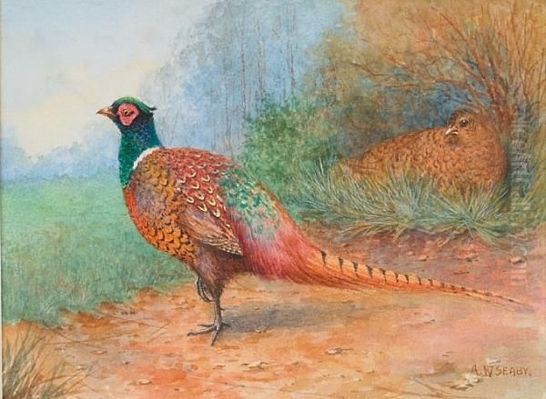 A Brace Of Pheasant Nesting Oil Painting by Allen William Seaby