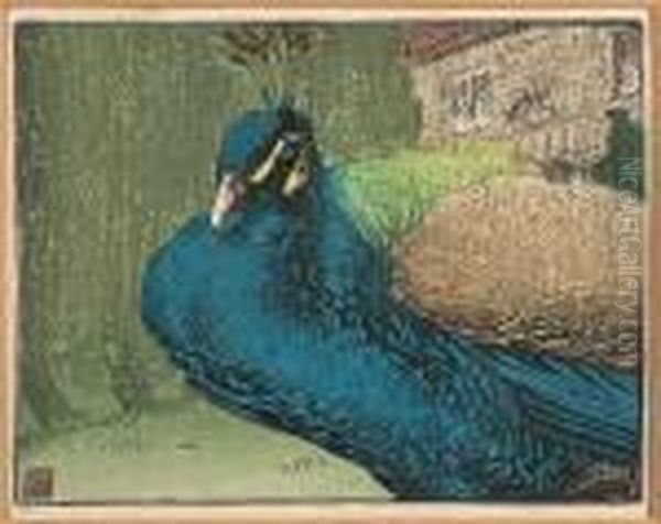 Peacock Oil Painting by Allen William Seaby