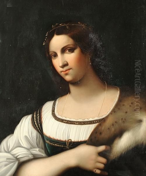 Portrait Of A Young Lady 
Bust-length In A Blue Dress And A White Chemise With A Fur-trimmed Wrap Oil Painting by Sebastiano Del Piombo