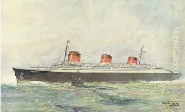 The S.s. Normandie Leaving Le Havre Oil Painting by Albert Sebille