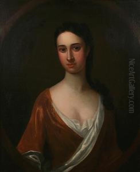 Portrait Of A Lady, Half Length,
 Believed To Be Mary Verney, Wearing Brown Gown, Within A Painted Oval Oil Painting by Enoch Seeman
