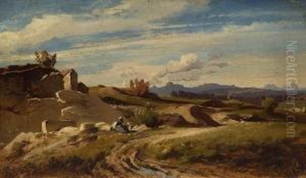 Voralpenlandschaft Mit Einem
 Steinbruch Oil Painting by August Seidel
