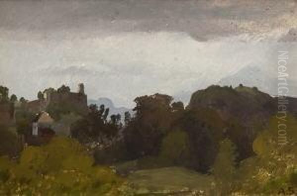 Vorgebirgslandschaft Mit
 Mauerruine. Oil Painting by August Seidel