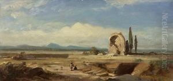 Campagnalandschaft Mit Der Sedia
 Del Diavolo. Oil Painting by August Seidel
