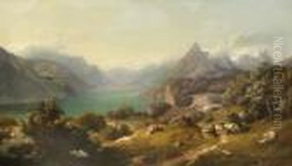 Blick Uber Den
 Vierwaldstattersee. Oil Painting by Carl Friedrich Seiffert