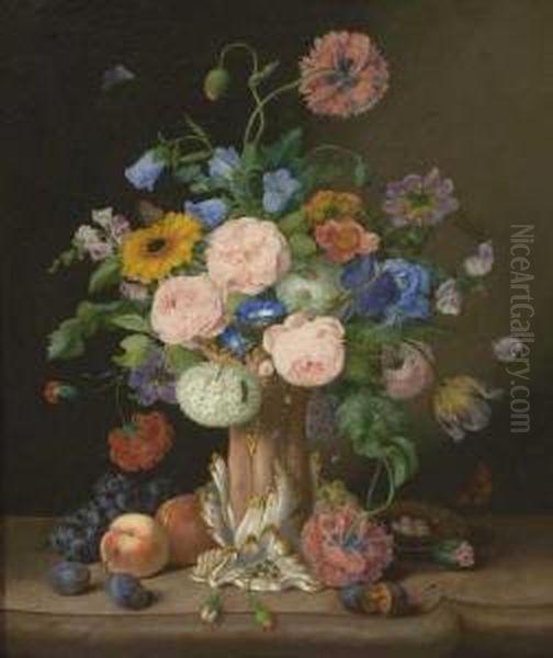 Groses Stillleben Mit Blumen In Porzellanvase Oil Painting by Georg (Johann G.) Seitz